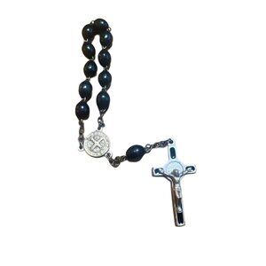 Vintage St Benedict Black Wooden Bead Catholic Rosary Religious Devotional Jewel